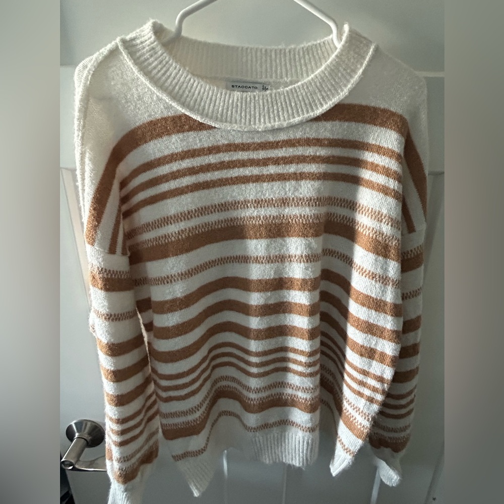 Staccato Striped Sweater in White and Brown - size small